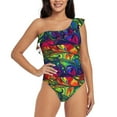 thumbnail image 1 of Easygdp Pride Rainbow Women's One Shoulder Ruffle Monokini Bathing Suits with Removable Chest Pad, Quick Drying - X-Large, 1 of 8