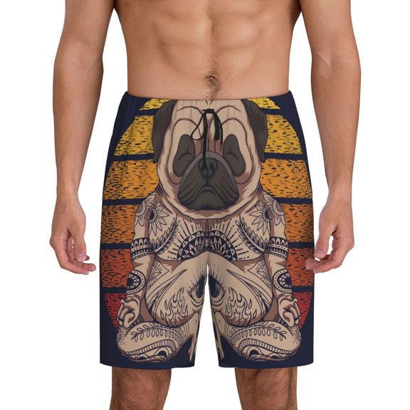 Easygdp Pug dog Yoga Men's Short Pajama Pants, Sleep Shorts, Household Pants, Casual Pants with Pockets - Small