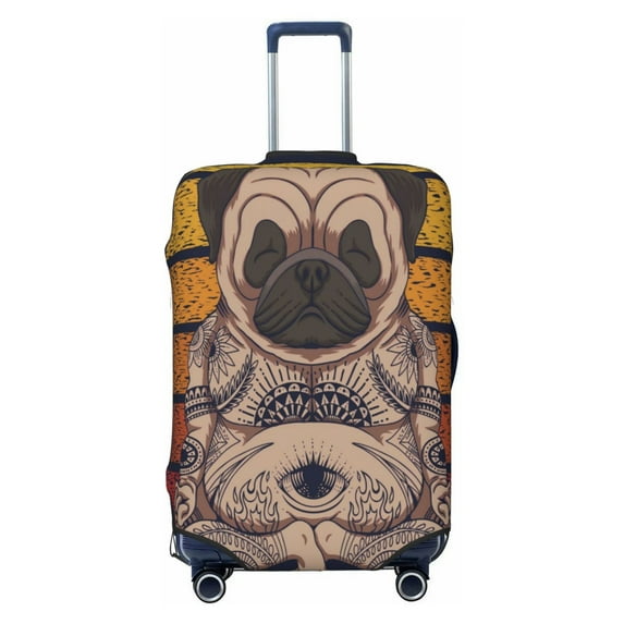 Easygdp Pug dog Yoga Print Elastic and Washable Suitcase Protective Cover with Hidden Zipper Fits 18-32 inch Luggage -X-Large