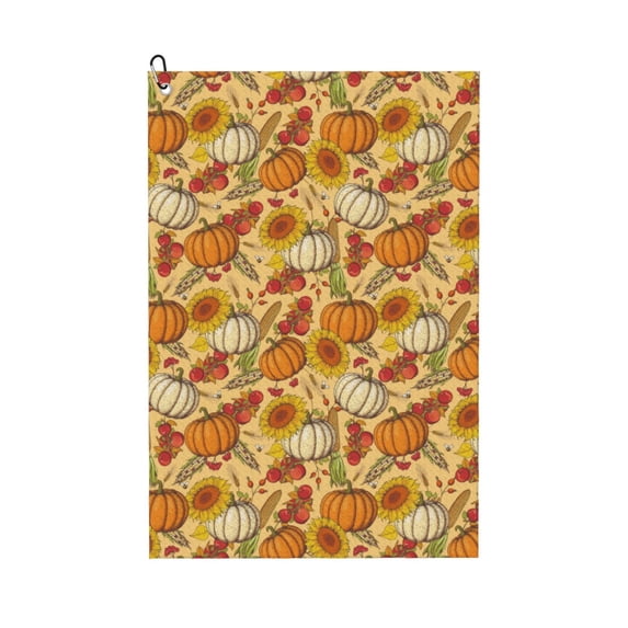 Easygdp Pumpkin And Sunflower Golf Towel 24x16in for Men and Women with Carabiner Clip for Easy Attachment
