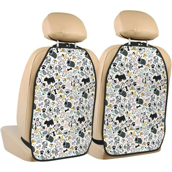 Easygdp Puppy Car Kick Mat Seat Cover 2 Pcs Anti-Kick Pockets Storage Mat Back Seat Cover Car Seat Protector