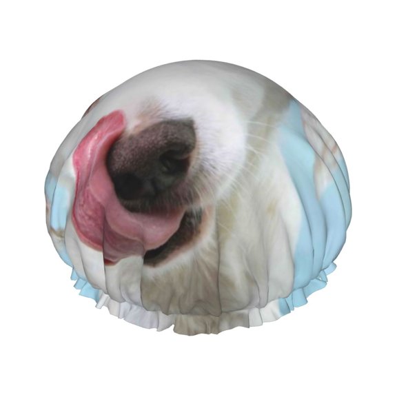 Easygdp Puppy Licks Nose Shower Caps for Women, Double Waterproof Layers Shower Cap, Quick Drying Bath Hair Cap Reusable