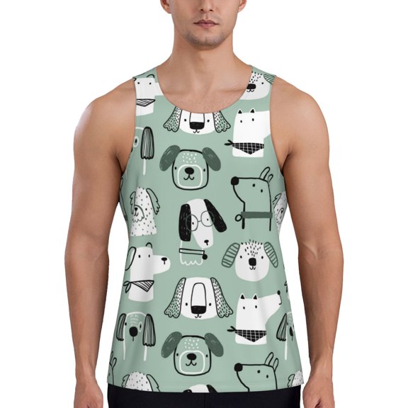 Easygdp Puppy Men's Tank Top, Sleeveless Muscle T Shirts, Breathable, Quick-Dry, Loose for Gym, Running, Fitness - Medium
