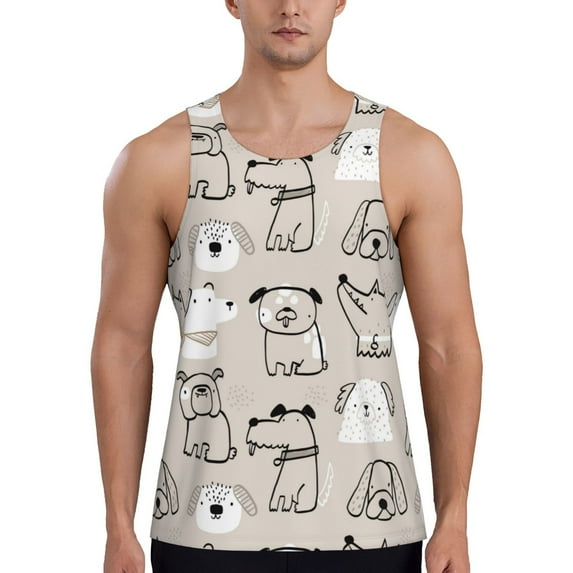 Easygdp Puppy Men's Tank Top, Sleeveless Muscle T Shirts, Breathable, Quick-Dry, Loose for Gym, Running, Fitness - X-Large
