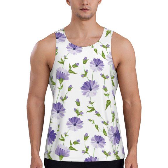 Easygdp Purple Chicory Men's Tank Top, Sleeveless Muscle T Shirts, Breathable, Quick-Dry, Loose for Gym, Running, Fitness - Large