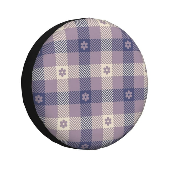 Easygdp Purple Floral Gingham Check Plaid Wheel Sun Guard, Spare Tire Cover,Universal Trailer Suv Truck Camper Travel,Easy To Install And Remove -17 Inch
