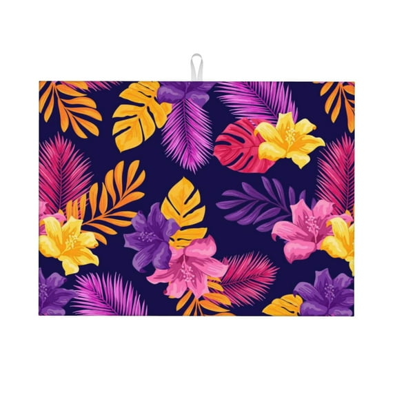 Easygdp Purple Flower Microfiber Absorbent Dish Drying Pad,Kitchen Drying Mat,Can Be Hung, Strong Water Absorption Capacity,Quick Drying