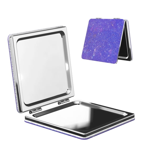 Easygdp Purple Glitter Travel Makeup Mirror, 2X Magnifying Mirror 2-Sided Travel Essential Mirror, Magnetic Portable Mirror-Square