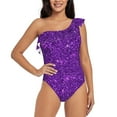 thumbnail image 1 of Easygdp Purple Glitter Women's One Shoulder Ruffle Monokini Bathing Suits with Removable Chest Pad, Quick Drying - X-Large, 1 of 8