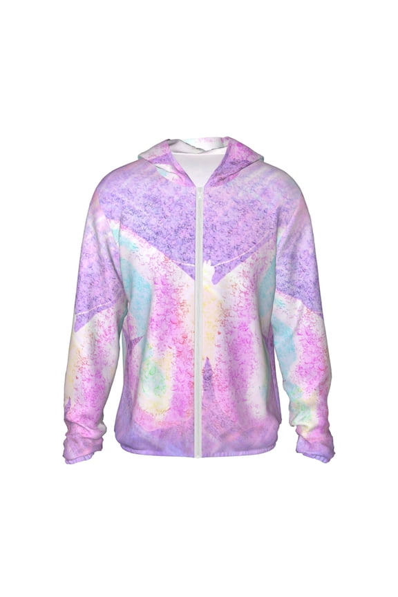 Purple Sparkling Butterfly Lightweight Long Sleeve Sun Shirt Sports long-Sleeved Sun Protective Clothing, Quick Drying Breathable-XX-Large