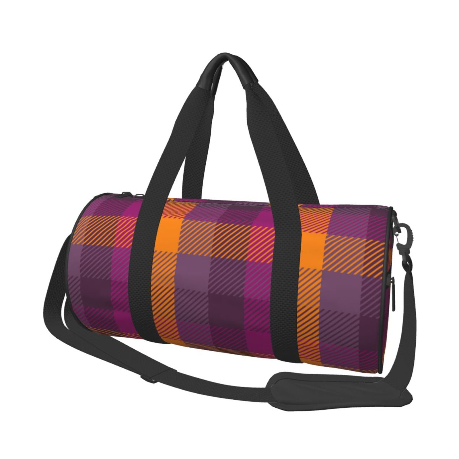 Easygdp Purple Black Buffalo Plaid Travel Bag Camping Weekend Carry On Overnight Duffel Bag with Shoulder Strap Walmart