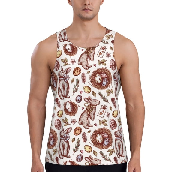 Easygdp Rabbit And Egg Men's Tank Top, Sleeveless Muscle T Shirts, Breathable, Quick-Dry, Loose for Gym, Running, Fitness - 4X-Large