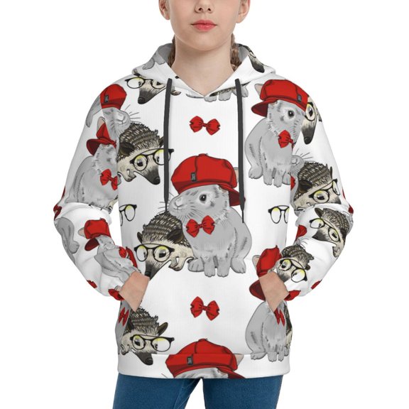 Easygdp Rabbit And Hedgehog Boys Hoodie Kids Sweatshirt Youth Pullover With Hood-Medium