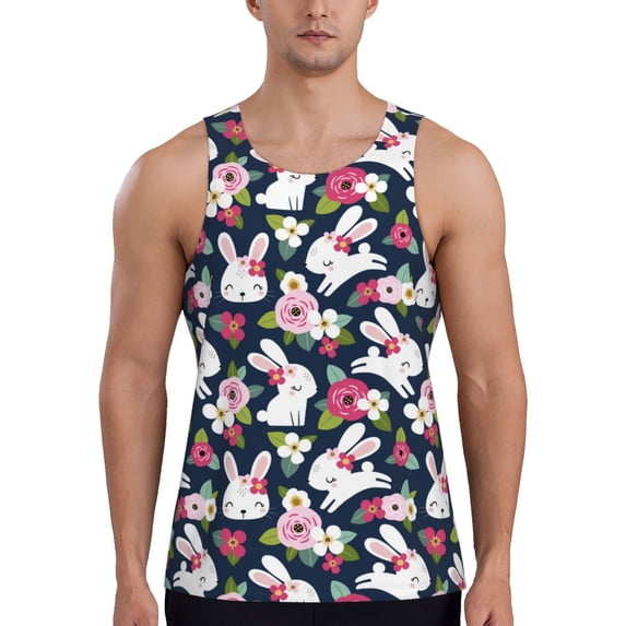 Easygdp Rabbit And Rose Men's Tank Top, Sleeveless Muscle T Shirts, Breathable, Quick-Dry, Loose for Gym, Running, Fitness - Small