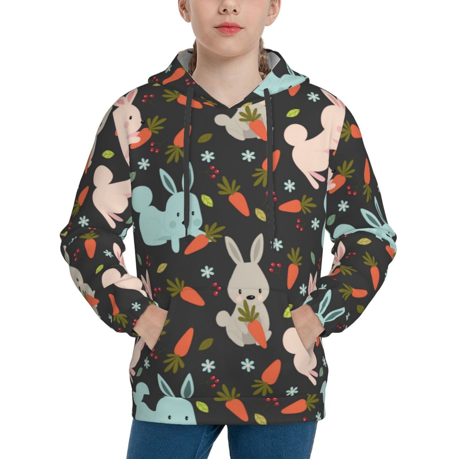 Easygdp Rabbit Is Eating Carrots Boys Hoodie Kids Sweatshirt Youth