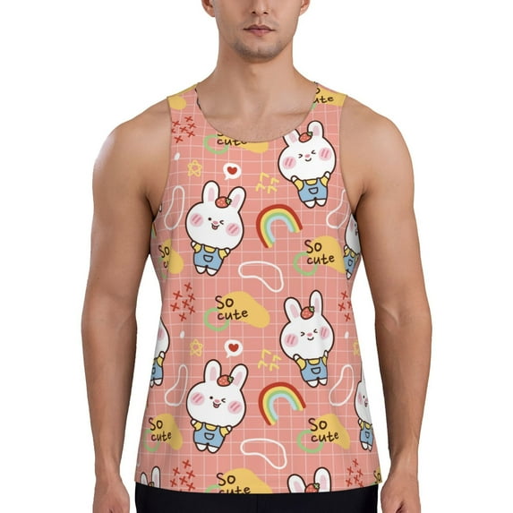 Easygdp Rabbit So Cute Men's Tank Top, Sleeveless Muscle T Shirts, Breathable, Quick-Dry, Loose for Gym, Running, Fitness - XX-Large