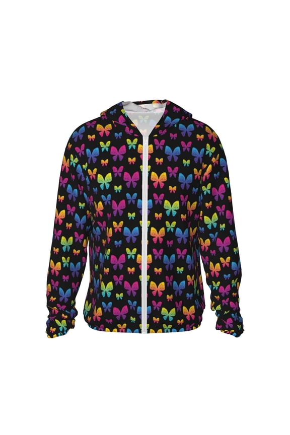 Rainbow Butterfly Lightweight Long Sleeve Sun Shirt Sports long-Sleeved Sun Protective Clothing, Quick Drying Breathable-Large