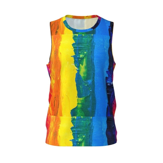 Easygdp Rainbow Colored Men's Mesh Basketball Jersey Quick Drying Sleeveless Shirts Fitted Muscle Tank Tops Sport Round Neck T-Shirt - Large