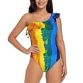 thumbnail image 1 of Easygdp Rainbow Colored Women's One Shoulder Ruffle Monokini Bathing Suits with Removable Chest Pad, Quick Drying - X-Large, 1 of 8