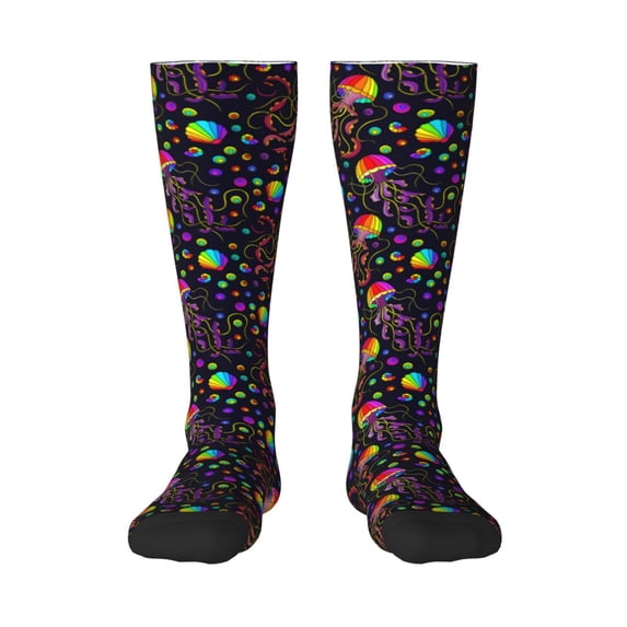 Easygdp Rainbow Jellyfishes Soccer Socks Sport Knee High Socks Calf Compression Athletic Socks for Men and Women