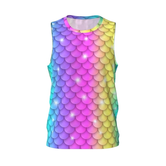 Easygdp Rainbow Scales2 Men's Mesh Basketball Jersey Quick Drying Sleeveless Shirts Fitted Muscle Tank Tops Sport Round Neck T-Shirt - Medium
