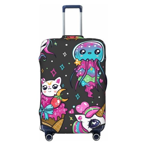 Easygdp Rainbow Unicorn And Cat Icecream Double-Sided Printed Elastic Suitcase Protective Cover,Invisible Zipper,Travel And Business Trip Luggage Cases,Washable And Resistant To Falling -Small
