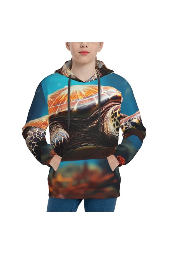 Realistic Turtle Boys Hoodie Kids Sweatshirt Youth Pullover With Hood-Large
