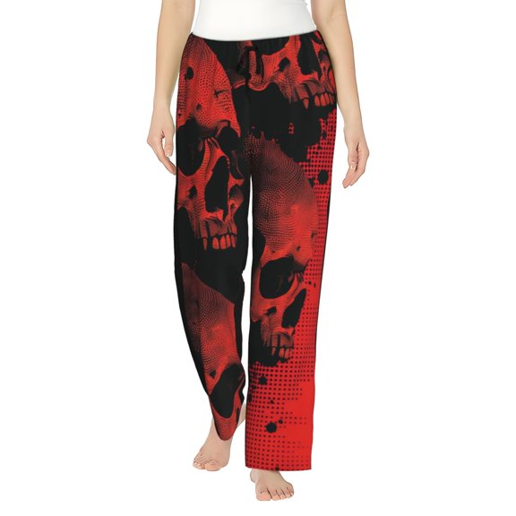 Easygdp Red And Black Abstract Skull Women's Drawstring Pajama Pants | Lounge Joggers Sweatpants | Comfy Sleepwear | Yoga Pants-Large