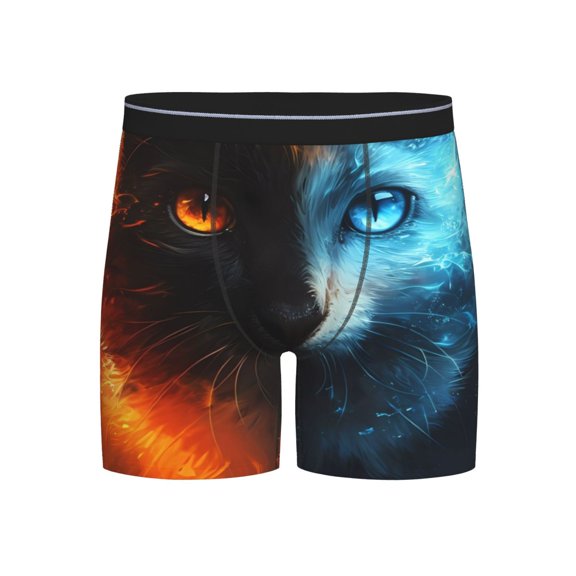 Easygdp Red And Blue Fire Cat Men's Boxer Briefs Men’s Underwear Boxer Briefs for Men