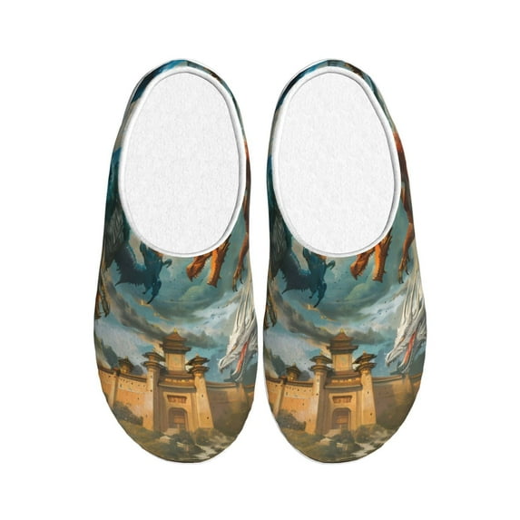 Easygdp Red Blue Dragon Battle Epic Slippers for Women Mens Winter Warm Home Slippers Plush Slip on House Slippers for Indoor Outdoor Shoes-37/38