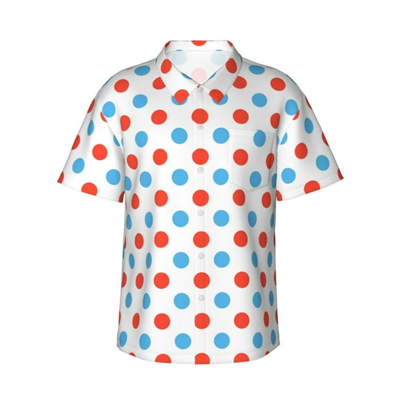 Easygdp Red Blue Polka Dots Men's Hawaiian Shirts Print Lapel Short Sleeve for Beach, vacation, party, casual occasions - X-Large