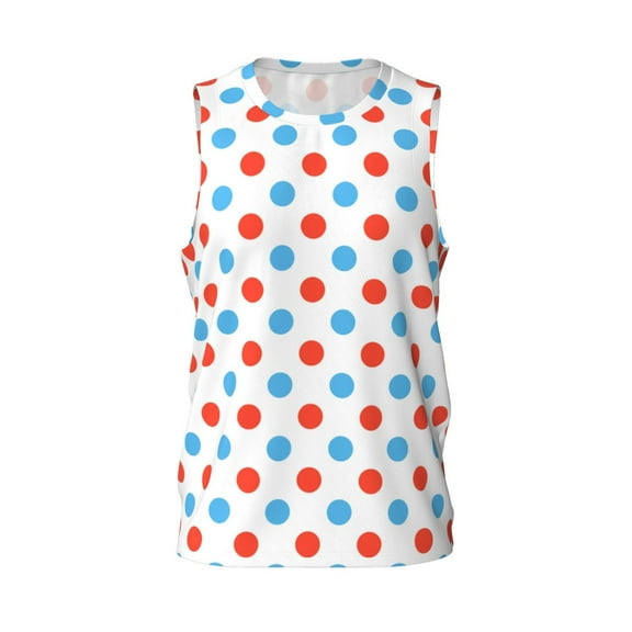 Easygdp Red Blue Polka Dots Men's Mesh Basketball Jersey Quick Drying Sleeveless Shirts Fitted Muscle Tank Tops Sport Round Neck T-Shirt - X-Large