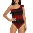 thumbnail image 1 of Easygdp Red Geometric Women's One Shoulder Ruffle Monokini Bathing Suits with Removable Chest Pad, Quick Drying - Large, 1 of 8