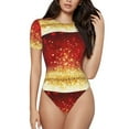 thumbnail image 1 of Easygdp Red Gold Glitter Women's One-Piece Swimsuit Slim Fit Crew Neck Bodysuit Athletic Swimwear with Concealed Buckle - XX-Large, 1 of 9