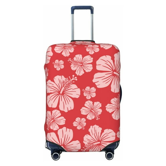 Easygdp Red Hibiscus Flower Double-Sided Printed Elastic Suitcase Protective Cover,Invisible Zipper, Business Trip Luggage Cases,Washable And Resistant To Falling -X-Large