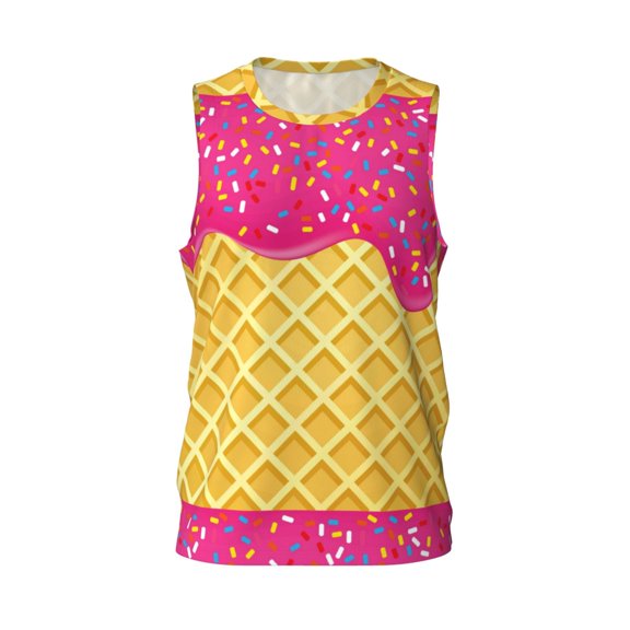 Easygdp Red Ice Cream Men's Mesh Basketball Jersey Quick Drying Sleeveless Shirts Fitted Muscle Tank Tops Sport Round Neck T-Shirt - X-Large