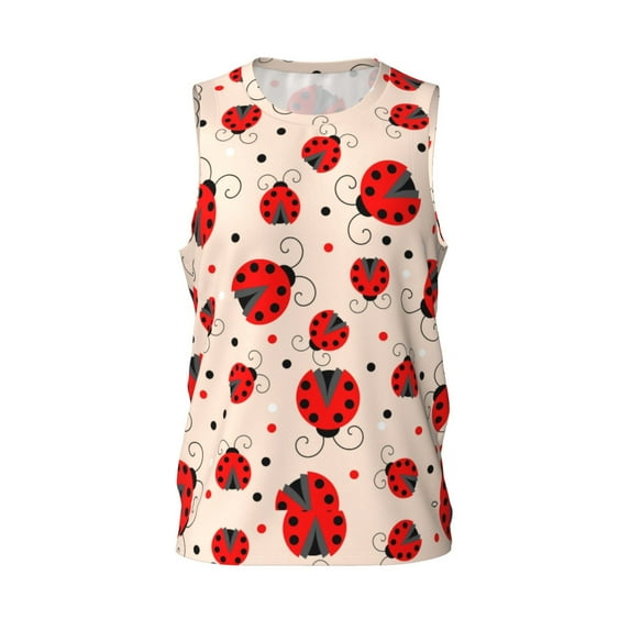 Easygdp Red Ladybug Men's Mesh Basketball Jersey Quick Drying Sleeveless Shirts Fitted Muscle Tank Tops Sport Round Neck T-Shirt - 3X-Large