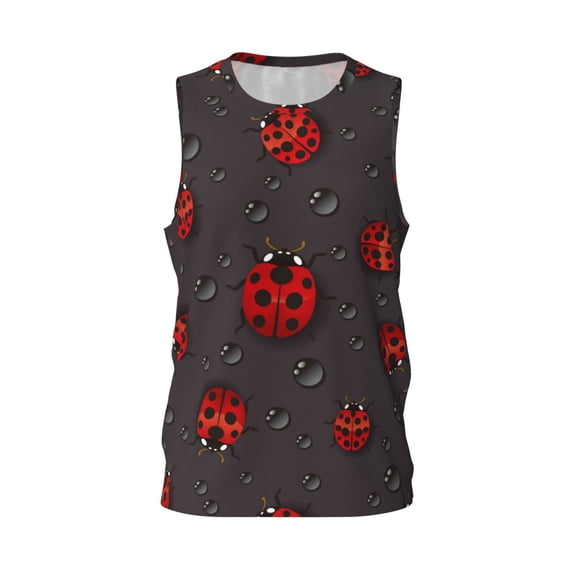 Easygdp Red Ladybugs Men's Mesh Basketball Jersey Quick Drying Sleeveless Shirts Fitted Muscle Tank Tops Sport Round Neck T-Shirt - Medium