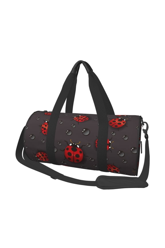 Red Ladybugs Travel Bag, Camping, Weekend, Carry On Overnight Duffel Bag with Shoulder Strap