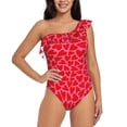 thumbnail image 1 of Easygdp Red Love Heart Women's One Shoulder Ruffle Monokini Bathing Suits with Removable Chest Pad, Quick Drying - Medium, 1 of 8