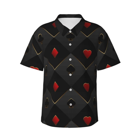 Easygdp Red Poker Men's Hawaiian Shirts Print Lapel Short Sleeve for Beach, vacation, party, casual occasions - Small