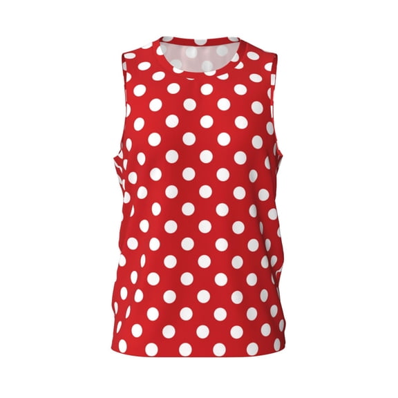 Easygdp Red Polka Dot Men's Mesh Basketball Jersey Quick Drying Sleeveless Shirts Fitted Muscle Tank Tops Sport Round Neck T-Shirt - Medium