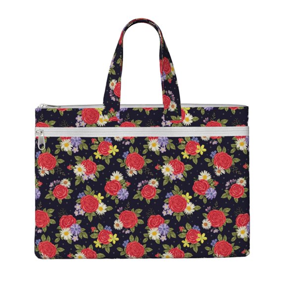 Easygdp Red Rose Flower Canvas Document Bag File Bag Handle Business Briefcase Bag A4 File Organizer Organizer Handbag Briefcase