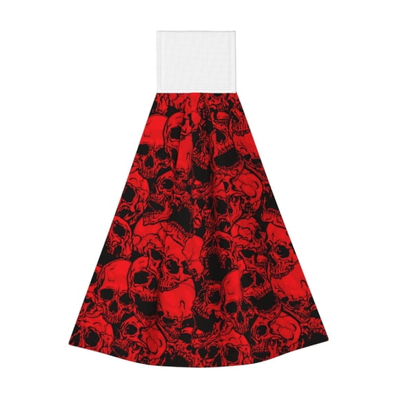 Easygdp Red Skulls 3 Kitchen Hand Towels Hanging Tie Towels Fast Drying Dish Cloth with Loop for Bathroom Restroom Home Decor