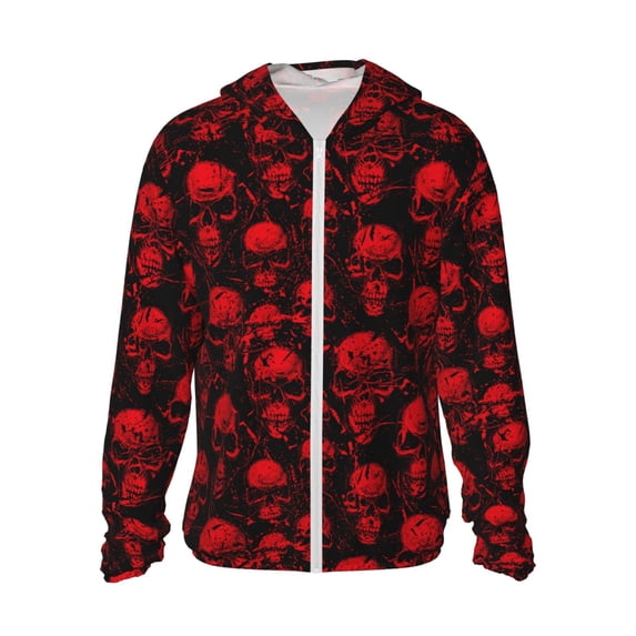 Easygdp Red Skulls Lightweight Long Sleeve Sun Shirt Sports long-Sleeved Sun Protective Clothing, Quick Drying Breathable - Large