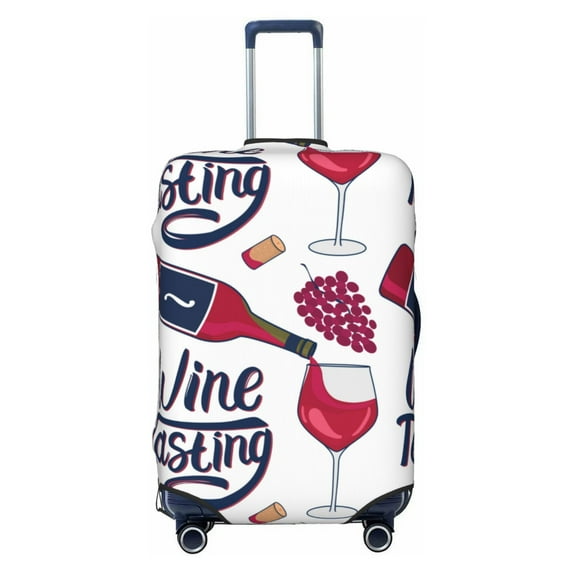 Easygdp Red Wine Glass Bottle Double-Sided Printed Elastic Suitcase Protective Cover,Invisible Zipper, Business Trip Luggage Cases,Washable And Resistant To Falling -Large