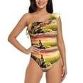 thumbnail image 1 of Easygdp Red Wine Glasses Women's One Shoulder Ruffle Monokini Bathing Suits with Removable Chest Pad, Quick Drying - Large, 1 of 8