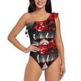 thumbnail image 1 of Easygdp Red Wine Rose Women's One Shoulder Ruffle Monokini Bathing Suits with Removable Chest Pad, Quick Drying - X-Large, 1 of 8