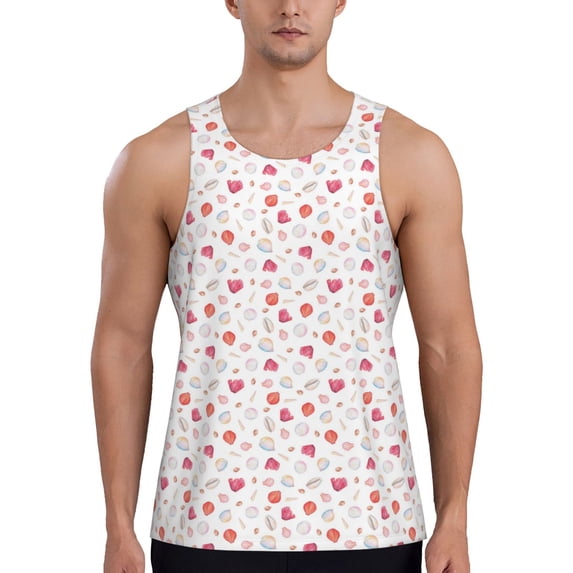 Easygdp Red coral and scallop seashell Men's Tank Top, Sleeveless Muscle T Shirts, Breathable, Quick-Dry, Loose for Gym, Running, Fitness - X-Large