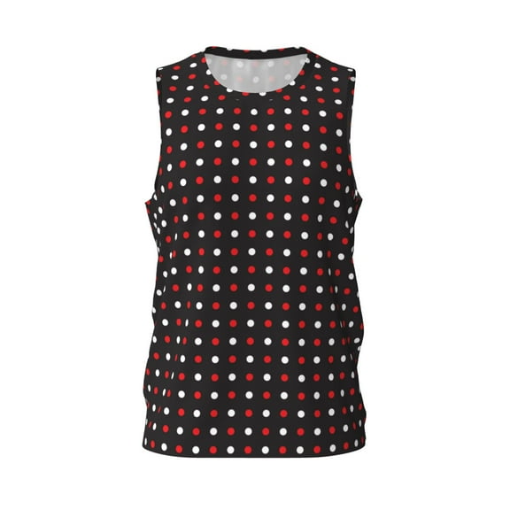 Easygdp Red and white polka dots Men's Mesh Basketball Jersey Quick Drying Sleeveless Shirts Fitted Muscle Tank Tops Sport Round Neck T-Shirt - Medium